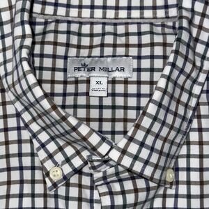 Peter Millar Performance Long Sleeve Button Down Men's XL Green White Windowpane